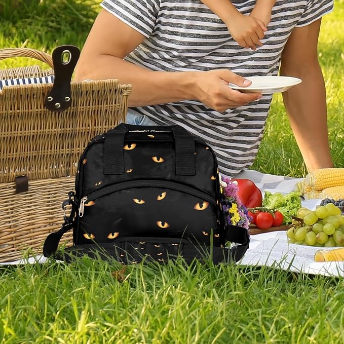 Pardick Halloween Eyes Black Insulated Lunch Bag for Women Leakproof Lunch Box Large Cooler Thermal Tote Bag with Shoulder Strap Meal Prep Bags for Work School Office Picnic Teen Girls Adult