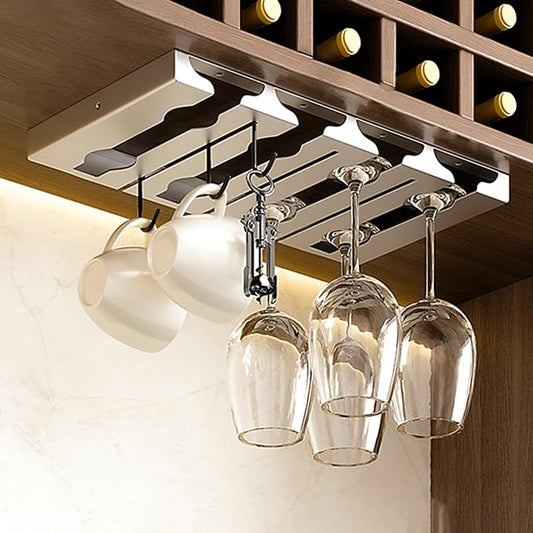 Wine Glass Rack, Hanging Wine Glasses Storage Hanger Organizer, Under Cabinet Wine Glass Rack, Industrial Wine Glass Rack, For Living Room, Dining Room, Kitchen (Color : White)