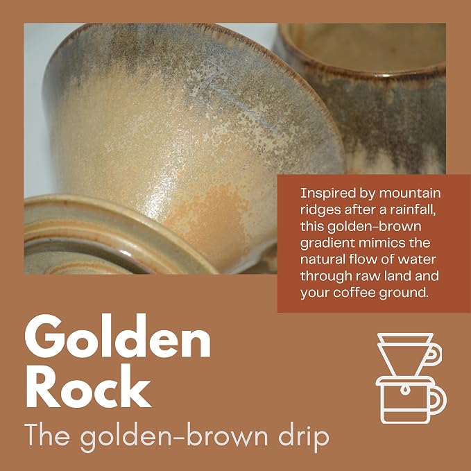 Ceramic Pour Over Coffee Set, Slow Brewing Accessories for Home & Travel (Golden Rock)