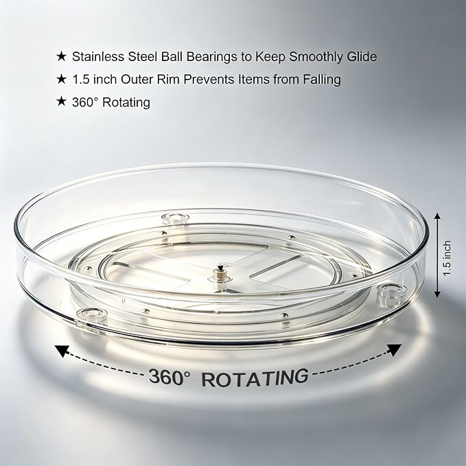 Amolliar Lazy Susan Organizer - 360° Rotating Turntable Organizer for Kitchen, Fridge, Pantry, Countertop, Under Sink & Bathroom, Spice Condiment Organizer Space-Saving Storage Tray 1 Pack, 11" Clear