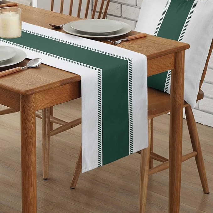 Farmhouse Green Table Runners 108 inches Long, Stripes Decortaive Table Runner Dresser Scarves,Non Slip Modern Table Runner Cover for Kitchen Dining Coffee Table Holiday Party Wedding