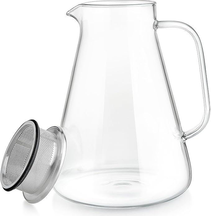 Teabloom One-Touch Tea Maker, 2-in-1 Teapot and Kettle with Stainless Steel Filter Lid for Loose Tea – Stain-free Borosilicate Glass Teapot (56 Oz) – Tea Connoisseur's Choice
