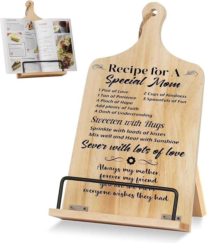 Funistree Gifts for Mom, Mom Gifts for Mother Day from Daughter Son, Cookbook Stand, Birthday Gift Ideas for Mother, Recipe Book Holder for Reading Hand Free, Unique Kitchen Presents