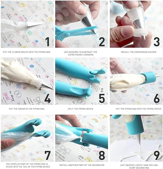 Pastry DIY Cake Decorating Pen, Xafissy Cake Decorating Pen Tool Kit Blue DIY Cake Decor Pen Supplies with 4 Different-Shaped Nibs, 4 Nozzles Decorative Bags and 2 Couplers