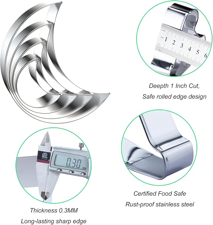 Crescent Moon Cookie Cutter Set - 5 inch, 4 inch, 3 inch, 2 inch - 4 Piece New Moon Cookie Cutters Shapes Molds - Stainless Steel
