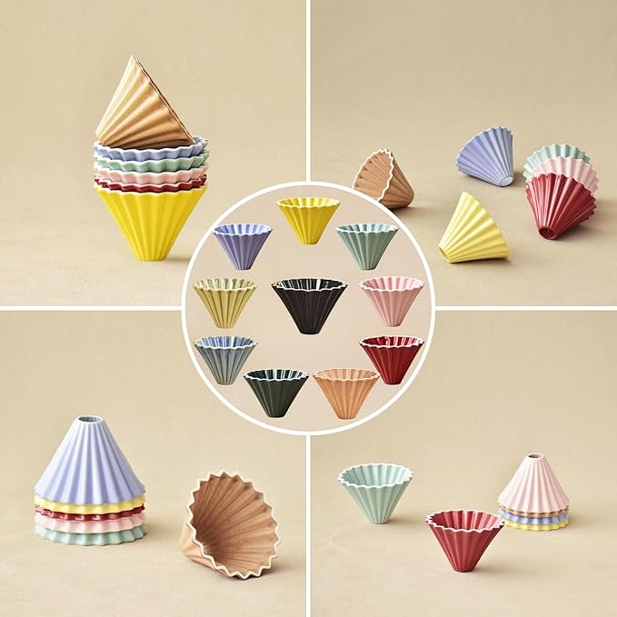 Yellow Ceramic Pour Over Coffee Dripper - 10.3×7.8cm Origami-Inspired V60 Cone Filter, Heat Retaining Hand Brew Cup with Deep Grooves for Smooth Flow and Rich Coffee Flavor