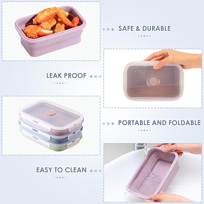 Mifoci 6 Pcs Silicone Containers for Food Collapsible Food Storage Containers with Airtight Lids Stacking Leftover Foods Storage Lunch Box for Freezer Microwave Dishwasher Safe(Morandi,27 oz)