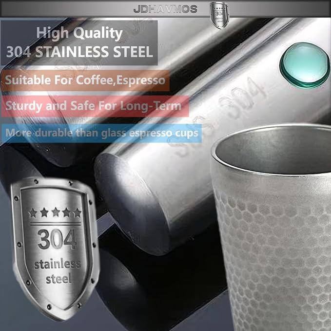 Stainless Steel Espresso Cup-4pcs Set,Double Wall Insulated Metal Demitasse Cups, 6 oz (175ml),Mini Coffee Cup for Beverages, Diamond Pattern Anti-Slip and Scalding.