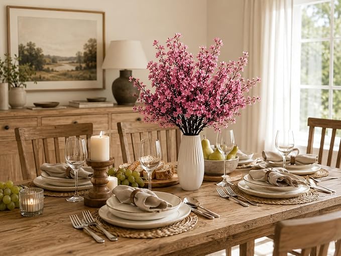 Mandy's Pink Artificial Baby’s Breath Flowers 6 Bundles Silk Gypsophila, 18.5 Inch European Style Modern Home Decor Centerpiece, Neutral Wedding Flower Arrangements