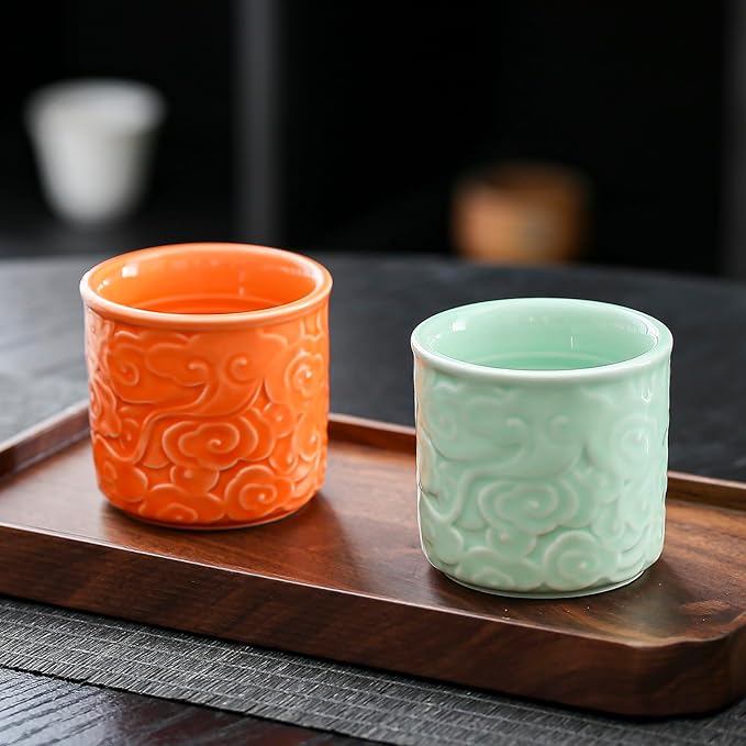 Ceramic Espresso Cups Set of 2-3oz Demitasse Cups for Coffee & Tea, No Handles, Durable & Dishwasher Safe (lawngreen, 2)