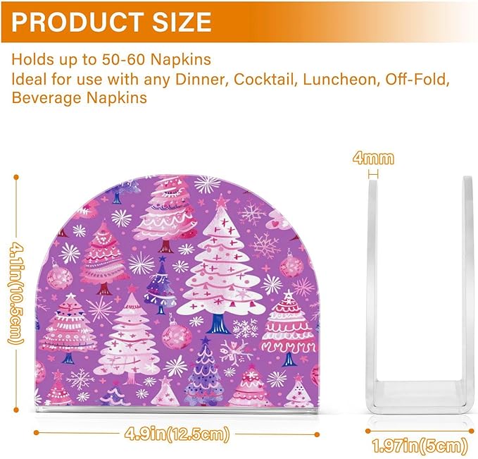 Christmas Trees Purple Acrylic Fall Napkin Holder for Table Kitchen Cocktail Dinner Napkin Holders Countertop Modern Room Decor