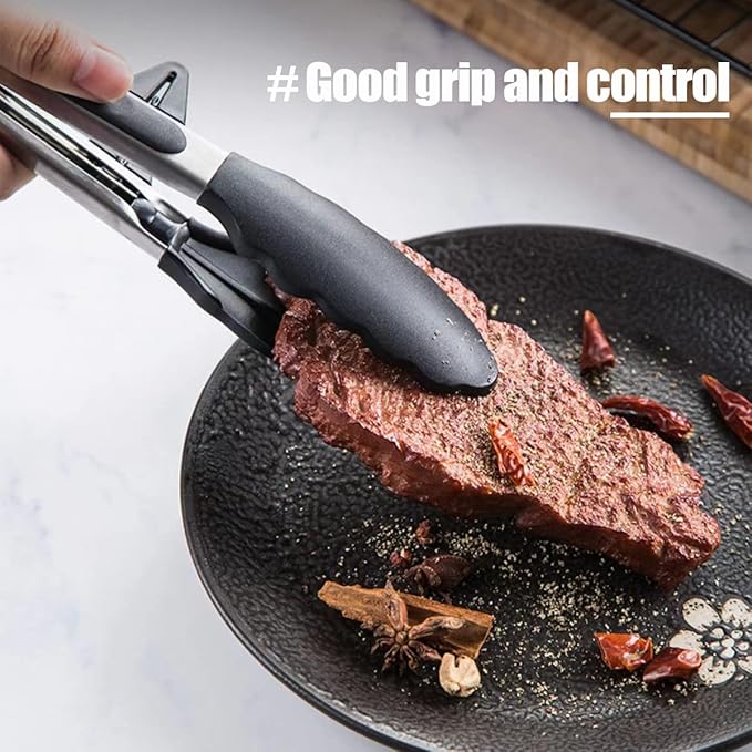 9" Kitchen Tongs, 3Pcs Tongs for Cooking with Silicone Tips, Food Grade Small Silicone Tong, Mini Serving Tong for BBQ Salad(Black,Grey, White)