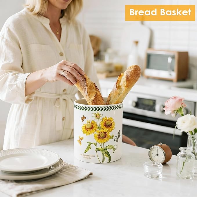 ACMLIFE Kitchen Utensil Holder Extra Large, 7.3" Cooking Utensil Holder, Ceramic Kitchen Organizer Counter, Fruit Basket, Vase, Ice Bucket for Parties, Gift & Dinning Decor, Chrismas (Sunflower)