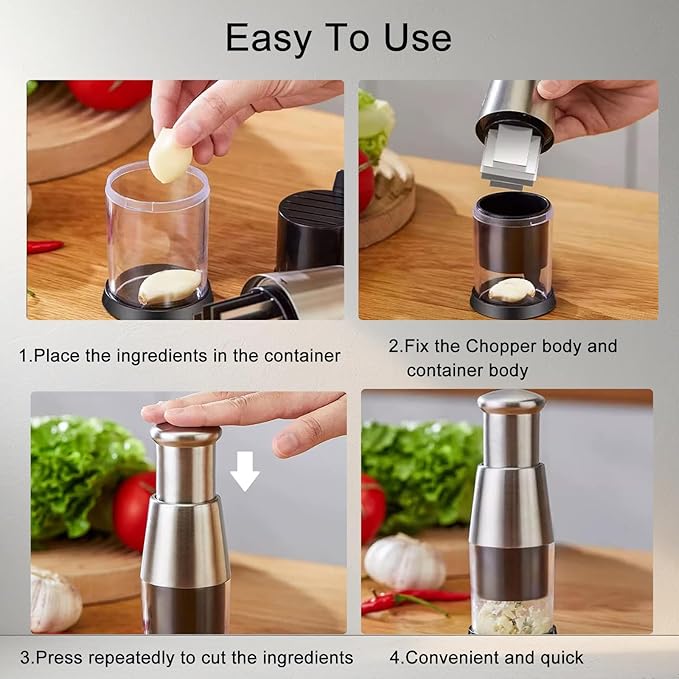 Manual Pressed Chopper,Mini Dicer Food Chopper,Multifunctional Manual Garlic Press,Stainless Steel Hand Food Chopper for Mincing Garlic Press Stainless Steel,1 PCS