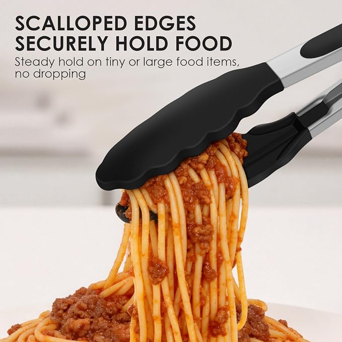 HOTEC Silicone Kitchen Tongs Set of 2-9" and 12" Locking Stainless Steel Cooking Tongs with Silicon Tips Non-Scratch Heat Resistant 600°F for BBQ, Grill, Air Fryer & Serving