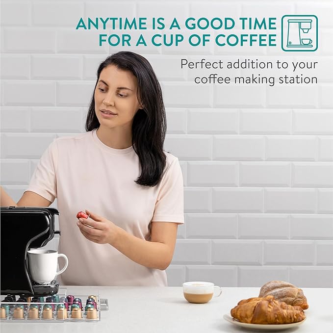 Navaris Acrylic Coffee Pod Holder - Transparent Coffee Capsule Storage - Easy-to-Use Coffee Pods Organiser, Machine Stand & Space Saver - Coffee Station Pod Holders - An Ideal Gift