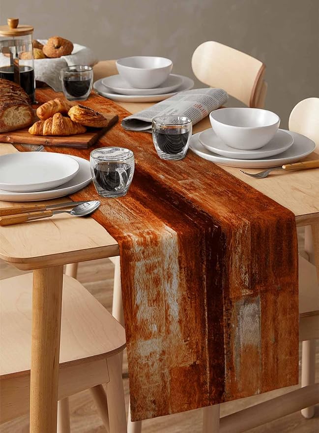 Burnt Orange Table Runner - 120 Inch Long, Oil Modern Paintings Abstract Kitchen Dining Table Runner Dresser Scarves, Geometric Artwork Grey Orange Tablerunner for Coffee Table Wedding Party, 13x120in