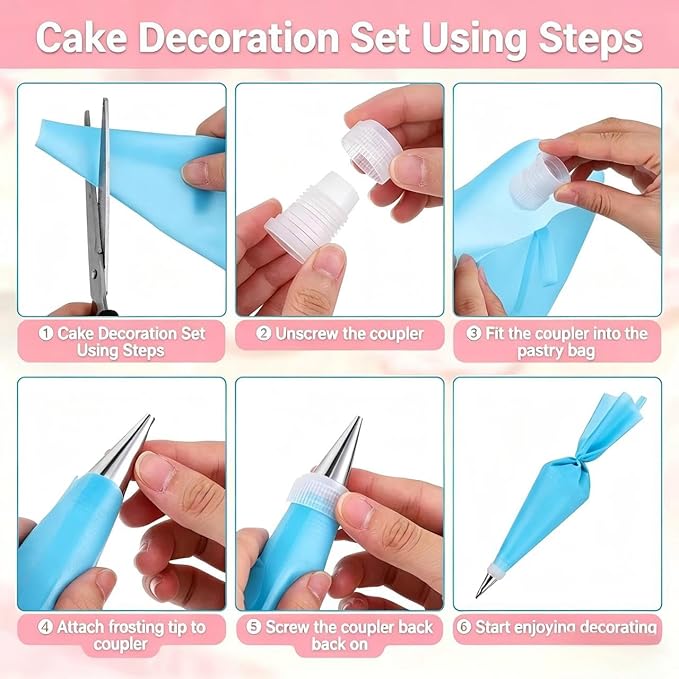 10pcs Cake Decorating Icing Piping Tip Set, Pleated Skirt PipingNozzles Set Ruffle Piping Tips Stainless Steel Frosting TipsDecorating Tips for Cake Cupcakes Cookies with A Cleaning Brush(10pcs)