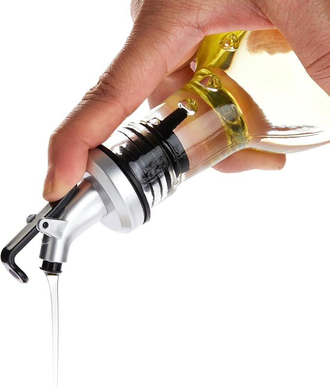 Juvale Olive Oil Dispenser Bottle - 17 Fl Oz (500 ml), Clear Glass, 2-Pack - Oil & Vinegar Set for Kitchen - Airtight Pour Spouts & Lever-Release Lids - Salad Dressing Container & Vinegar Dispenser