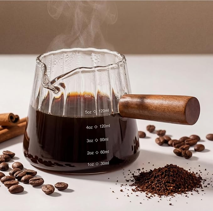 Jingmore 1 Pcs Espresso Shot Glass with Handle, 6 oz/180 ml Espresso Cup with Single V-shaped Mouth, Measuring Cup for Milk Tea Coffee Bar Accessories (Clear)