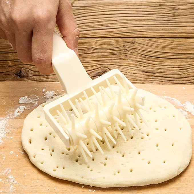 Mudder 2 Pcs Pizza Dough Roller Docker Set, Plastic Dough Docker Pastry Roller with Spikes Non-stick Wooden Rolling Pin for Cookie, Pie, Pastry, Bread, Crust