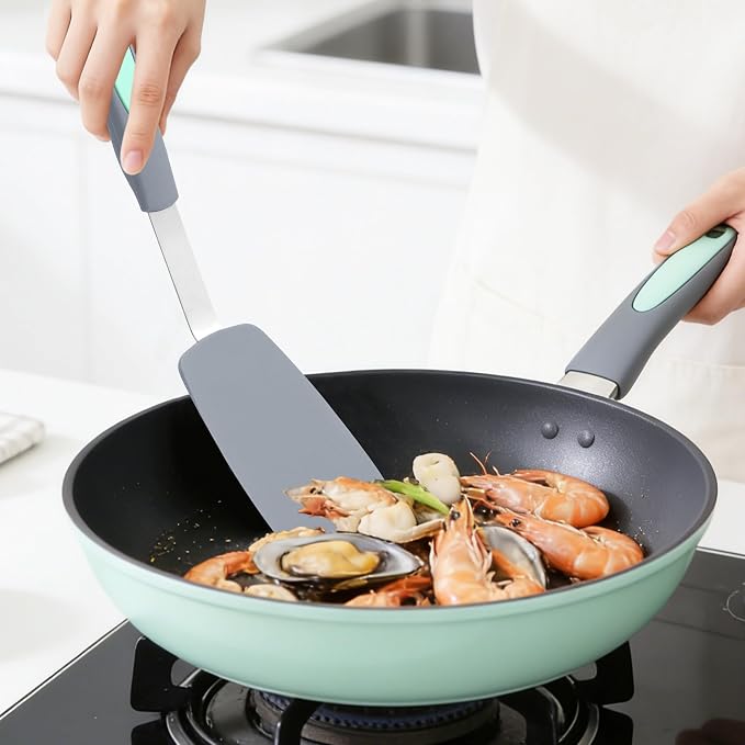 Tongjude 5 Pieces Silicone Spatula Set, Heat Resistant Non-Stick Kitchen Utensils, Silicone Turner Spatulas for Cooking, Frying & Pancake, Light Grey