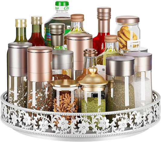 Lazy Susan Turntable Organizer, 13 inch, White | 360°Rotating, Large Rotating Spice Rack, For Dining Table Top, Cabinet Countertop Pantry, Kitchen Cupboard Bathroom