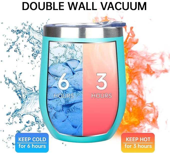 MEZMUT 12 Oz Insulated Wine Tumbler with Lid Double Wall Vacuum Stainless Steel Wine Glass Coffee Mug Insulated Tumbler Cup for Champaign, Cocktail, Beer (Teal, 1 Pack)