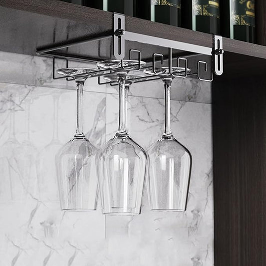 V3VOGUE Under Cabinet Wine Glass Rack, Punch-Free Stemware Rack, Hanging Stemware Holder, Adjustable Under Shelf Glasses Storage Hanger, Metal Organizer, for Cabinet Kitchen Bar