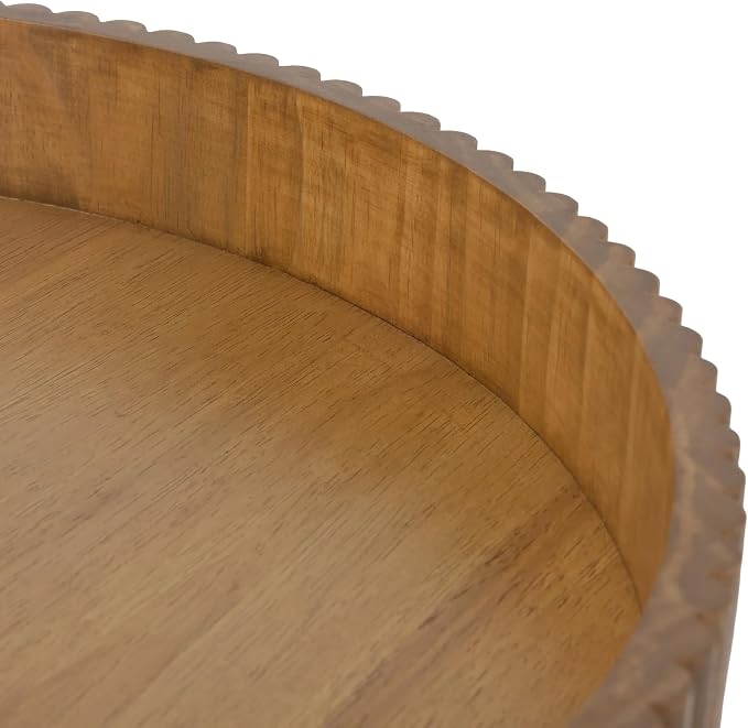 Ribbed Wood Decorative Tray, 16.5-Inch Round with Light Honey Finish for Table Centerpieces