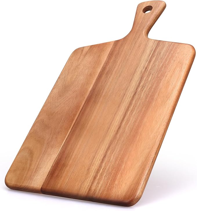 Acacia Wood Cutting Board with Handle Best Cheese for Charcuterie Board Kitchen Wooden Chopping Block for Meat Vegetable Bread Fruit Serving Board Wood Butcher Block Carving Board, 17" X 10"