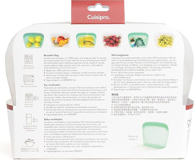 Cuisipro Reusable Stand-up Silicone Bag, 44oz, 8.5 x 6.1inch, Clear