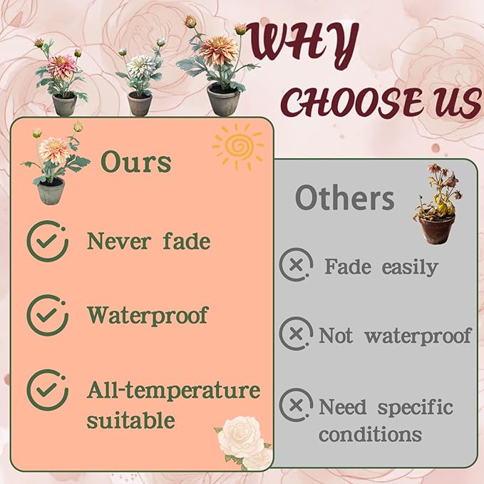 Champagne Dahlia Flowers Fake Silk Mums Flower Artificial Chrysanthemum Flowers Faux Flowers for Vase Mums in Pot Spring Decor Coffee Table Home Party Decoration