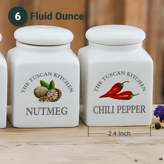 HOMBENE Small Spice Jars Kitchen Storage Spice Canisters Ceramic Containers, 6 fl. oz Containers Jar for Nutmeg, Food Jar with Airtight Lids Seasoning Containers