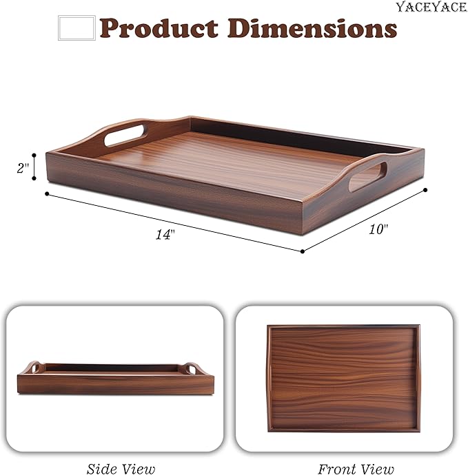 Wood Serving Tray Small, 14"x10"x2" Small Serving Tray for Ottoman Coffee Table, Wood Trays for Home Decor, Kitchen Counter, Bathroom