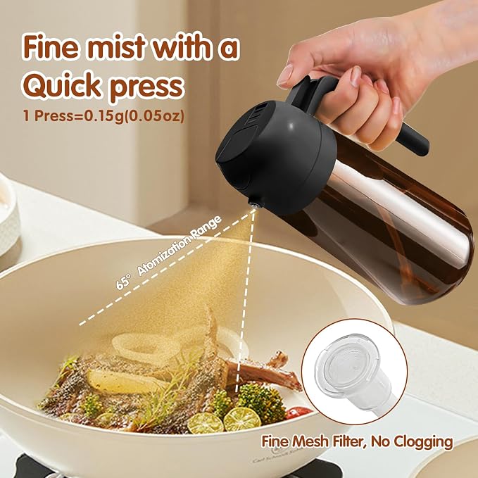 YARRAMATE 2PCS 16oz/470ml Oil Sprayer for Cooking with Stickers, Food-Grade 2 in 1 Olive Oil Dispenser Bottle for Kitchen, Premium Dark AmberGlass Oil Bottle for Air Fryer, BBQ (Black & White)
