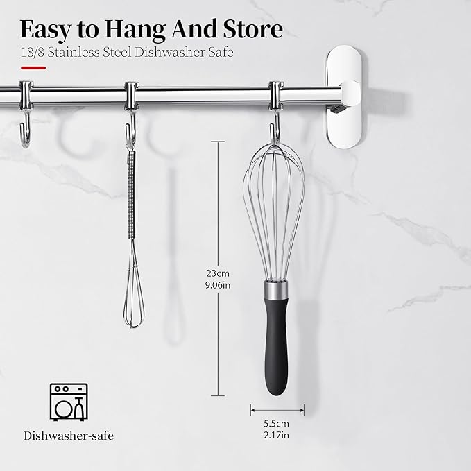 9.06in Kitchen Wire Whisk, 18/10 Stainless Steel Metal Balloon Wisk Heavy Duty Egg Beater whisker Hand Mixer for Cooking, Baking, Mixing, Stirring, Sauce, Flour, chocolate（Small, lnky Black）