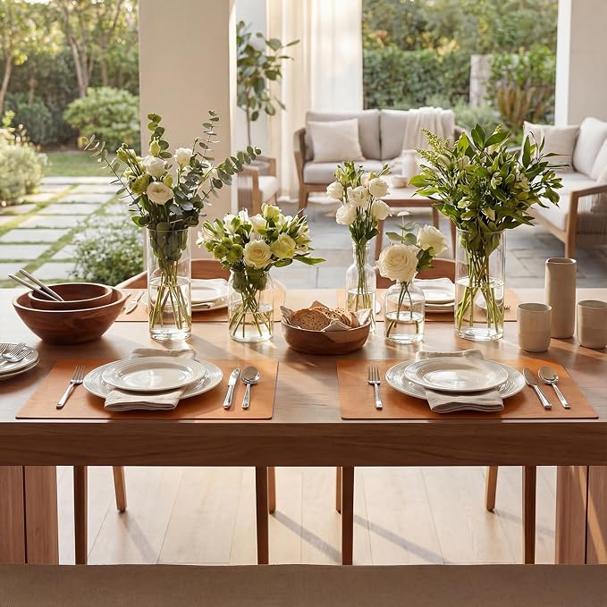 Artoid Mode Rust Faux Leather Placemats Set of 6, 12x18 Inch Waterproof Wipeable Heat Resistant Vinyl Place Mats, Reversible Table Mats for Fall Kitchen Dining Decor