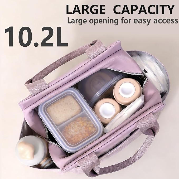 Lunch Bag for Women,Reusable Insulated Lunch Box Large Capacity Lunch Tote Bags with Side Pockets and Bottle Holder for Work or Travel (PURPLE)