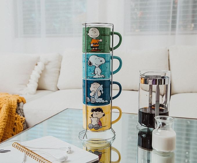 Silver Buffalo Peanuts Comic Strip 4-Pack Ceramic Mug Stack, 10-Ounces