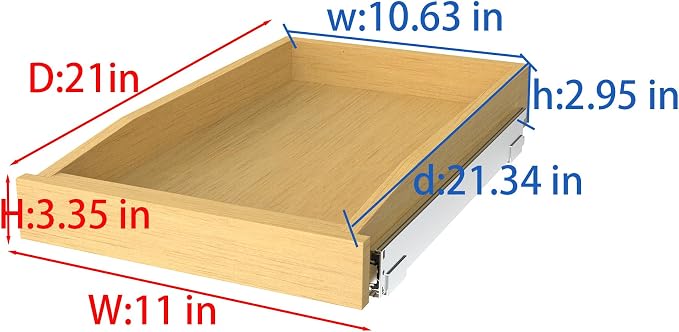 Wooden Pull out Cabinet Organizer 11" W x 21" D x 3.35" H, Heavy Duty Slide Out Drawers Pull-Out Home Organizers for Kitchen Cabinets