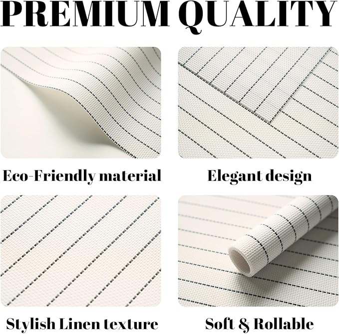 Placemats Set of 6 Vinyl/Plastic Woven Place Mats for Kitchen Table Indoor/Outdoor Washable Placemat Wipeable Dining Table Mats (White Stripes,6)