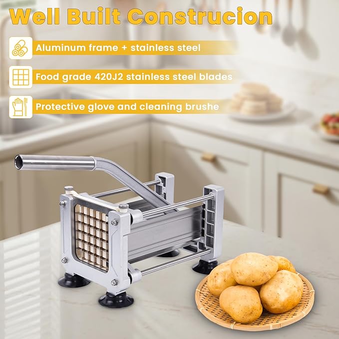 Commercial Vegetable Fruit Chopper 1/4″&3/8″ Blade Heavy Duty Professional Food Dicer Kattex French Fry Cutter Onion Slicer Stainless Steel for Tomato Peppers Potato (16in Hand Pressure Style)