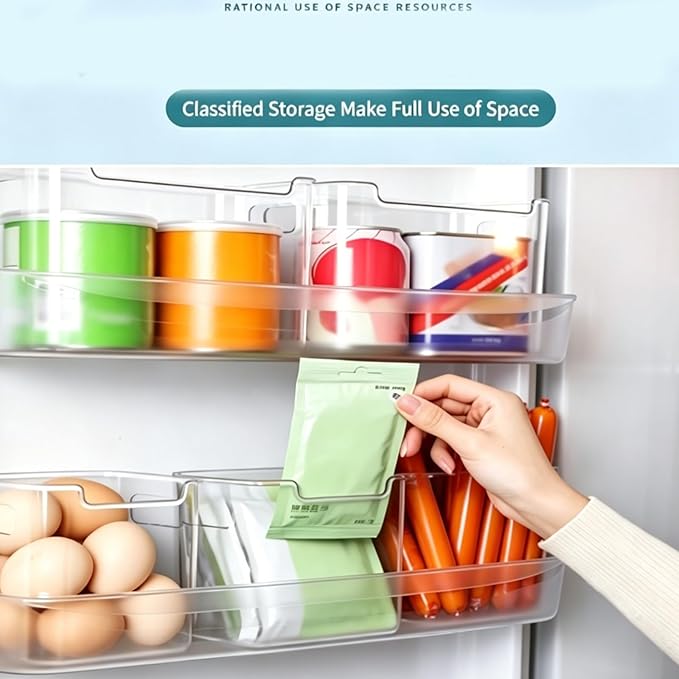 Freezer Storage Bins, Stackable Crack-Resistant Plastic Fridge Cabinet Bins with Handle, Freezer Fridge Organizer Storage Containers Bin for Upright Refrigerator and Pantry (Green,L)