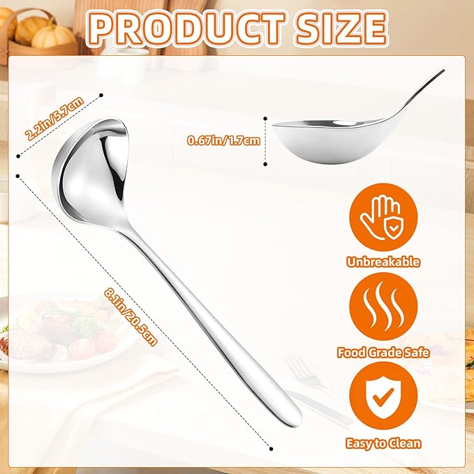 8 Pack Small Ladle Soup Ladle, 8 Inch SUS 304 Stainless Steel Sauce Ladle, Gravy Ladle for Serving Soup Sauces, Dishwasher Safe
