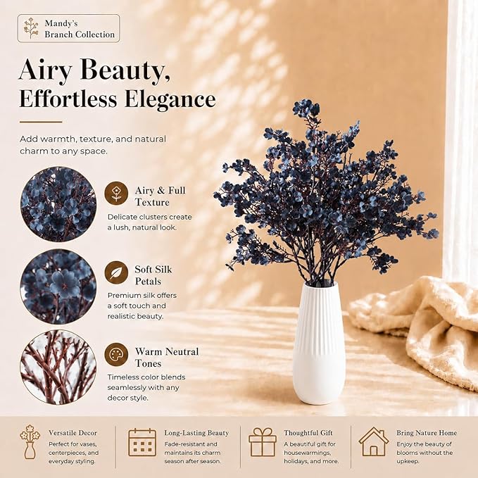 Mandy's Dusty Blue Artificial Baby’s Breath Flowers 6 Bundles Silk Gypsophila, 18.5 Inch European Style Modern Home Decor Centerpiece, Neutral Wedding Flower Arrangements