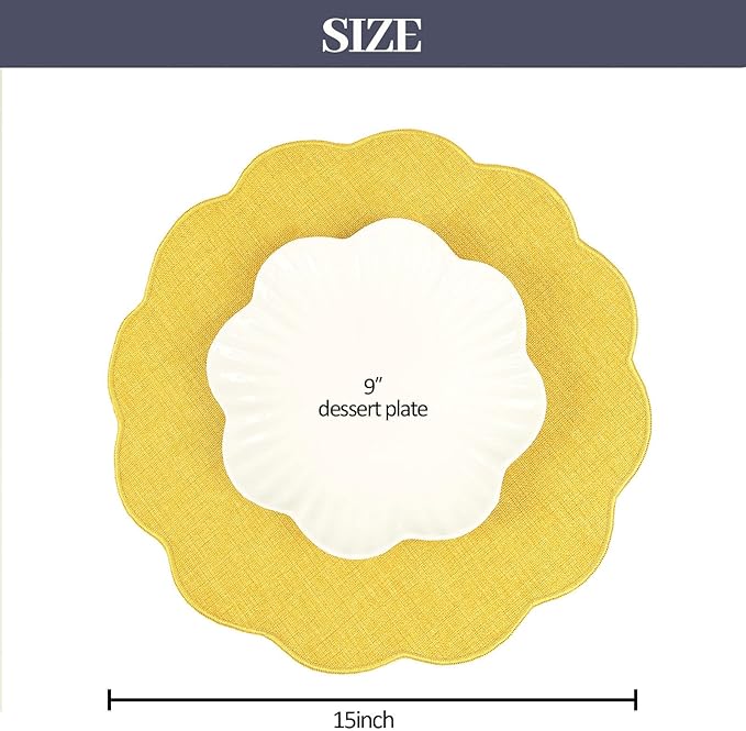 AHHFSMEI Round Faux Linen Placemats Set of 6 Heat Resistant Non-Slip Stain Proof Table Mats for Kitchen Dining Elegant Decor Place Mats (Yellow,6)