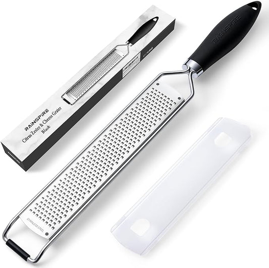 Upgraded Citrus Lemon Zester Grater, Easy Clean Dishwasher Safe, for Ginger Garlic Parmesan Cheese, 304 Stainless Steel Blade, Protect Cover, Baking Supplies, Black
