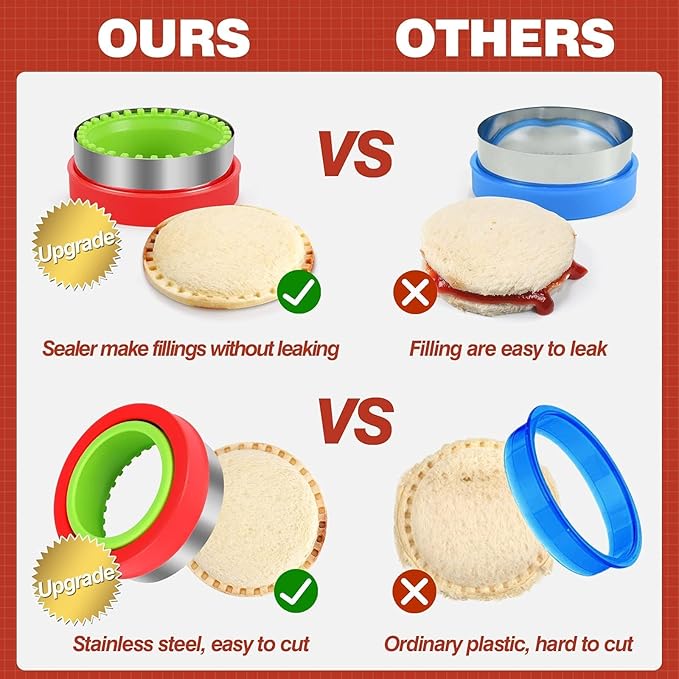 HINZER Sandwich Cutter and Sealer Set 4 Pcs Bread Decruster Sandwich Cutter Pancake Maker Heart Square Circle Dinosaur Shape DIY Cookie Cutters Gift for Kids Adult Boys Girls