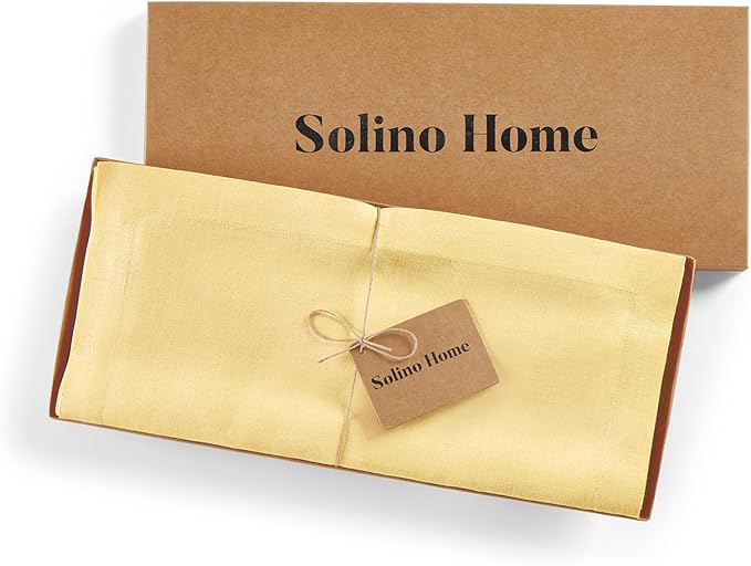 Solino Home Linen Table Runner 90 Inches Long - 100% Pure Linen Golden Straw Dining Table Runner 14 x 90 Inch for Spring, Summer - Fete